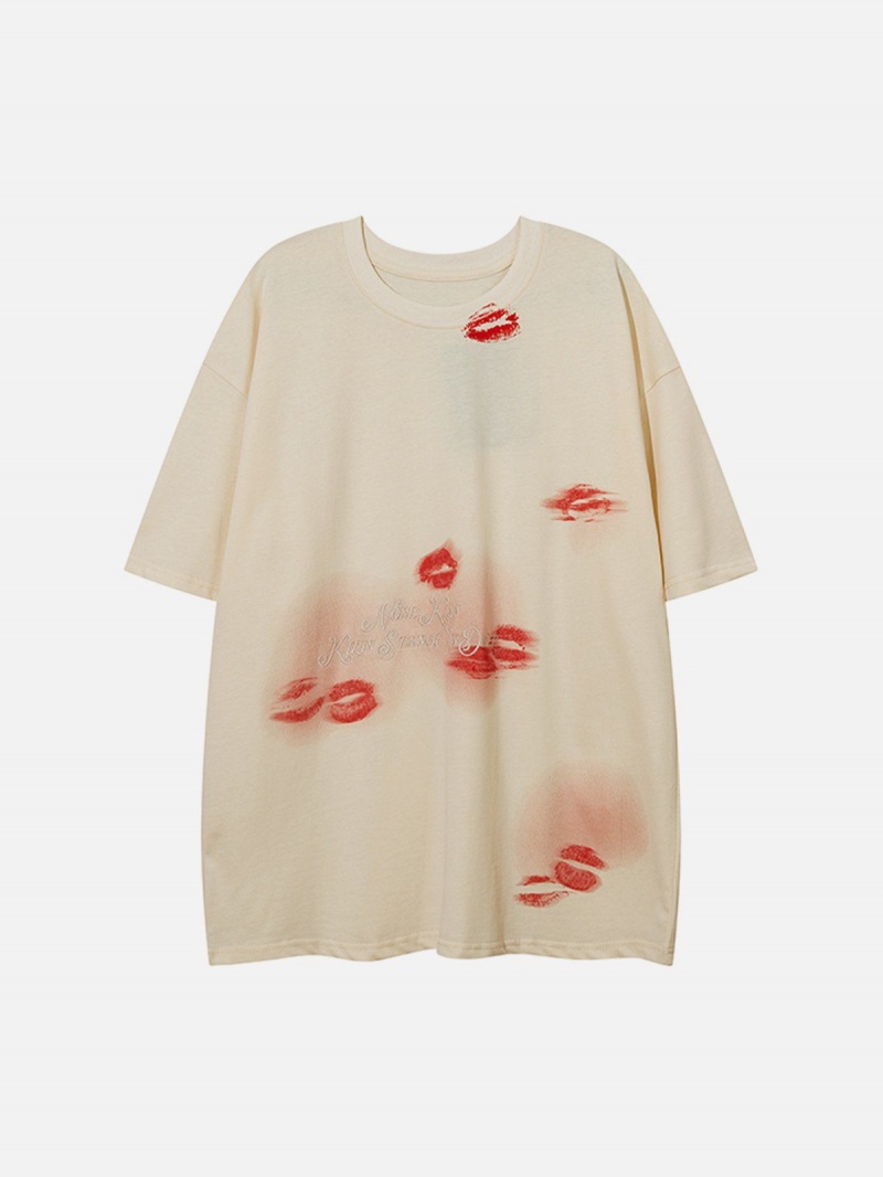 T Shirts Aelfric Eden Blow Kisses Print Embroidery Tee Noir | ZGA-43732264